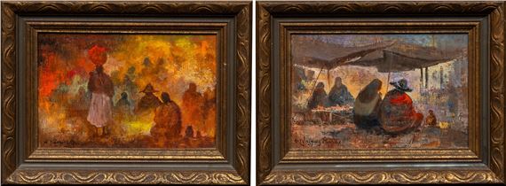 two Mexican mid-century market scenes - Antonio Vasquez Parra