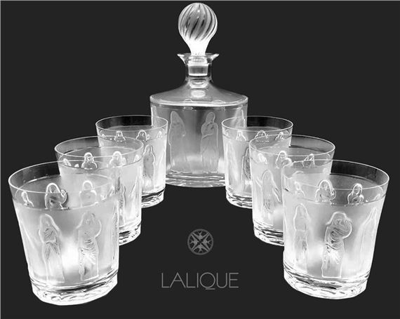 A LALIQUE Femmes Crystal Set of Decanter & Tumblers, Signed by René Lalique, circa 1960