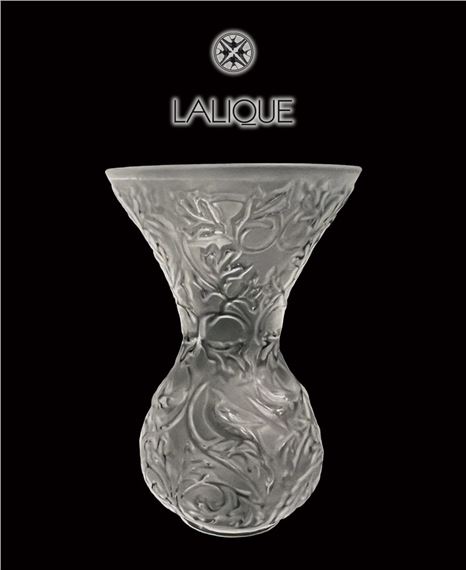 A French Lalique Arabesque Frosted Crystal Vase, Signed by René Lalique