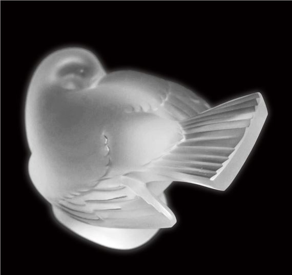 A French Lalique Frosted Crystal Sparrow Figural Paperweight, Signed