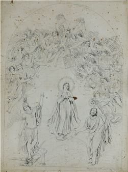 Maria Vergine tra San Giuseppe e San Michele Arcangelo con angeli festanti - Luigi Ademollo