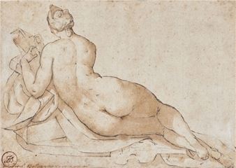 A reclining female nude, seen from behind - Adriaen de Vries