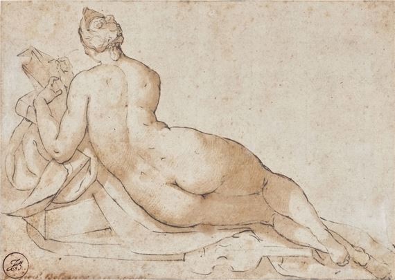 A reclining female nude, seen from behind - Adriaen de Vries
