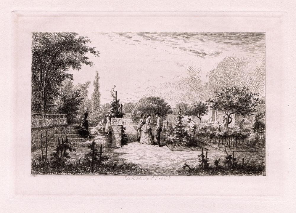 Artwork by Pierre Edmond Hedouin, Gardening, Made of Antique Etching on laid paper