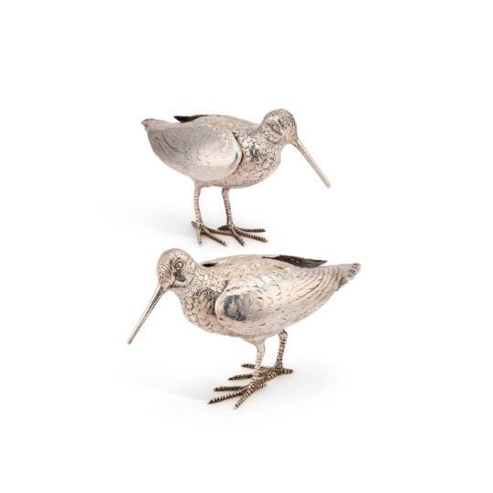 A PAIR OF ELIZABETH II SILVER MODELS OF SNIPE by Edward Barnard, 1968