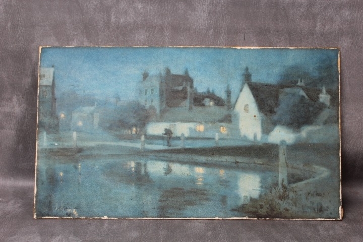 Albert Moulton Foweraker | Moonlit village scene with figure (1902 ...