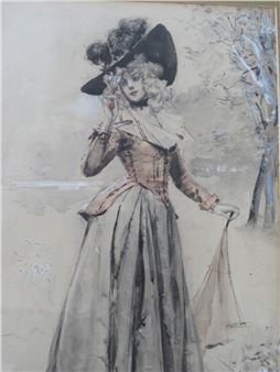 Portrait study of an elegant young lady with parasol - Robert Sauber