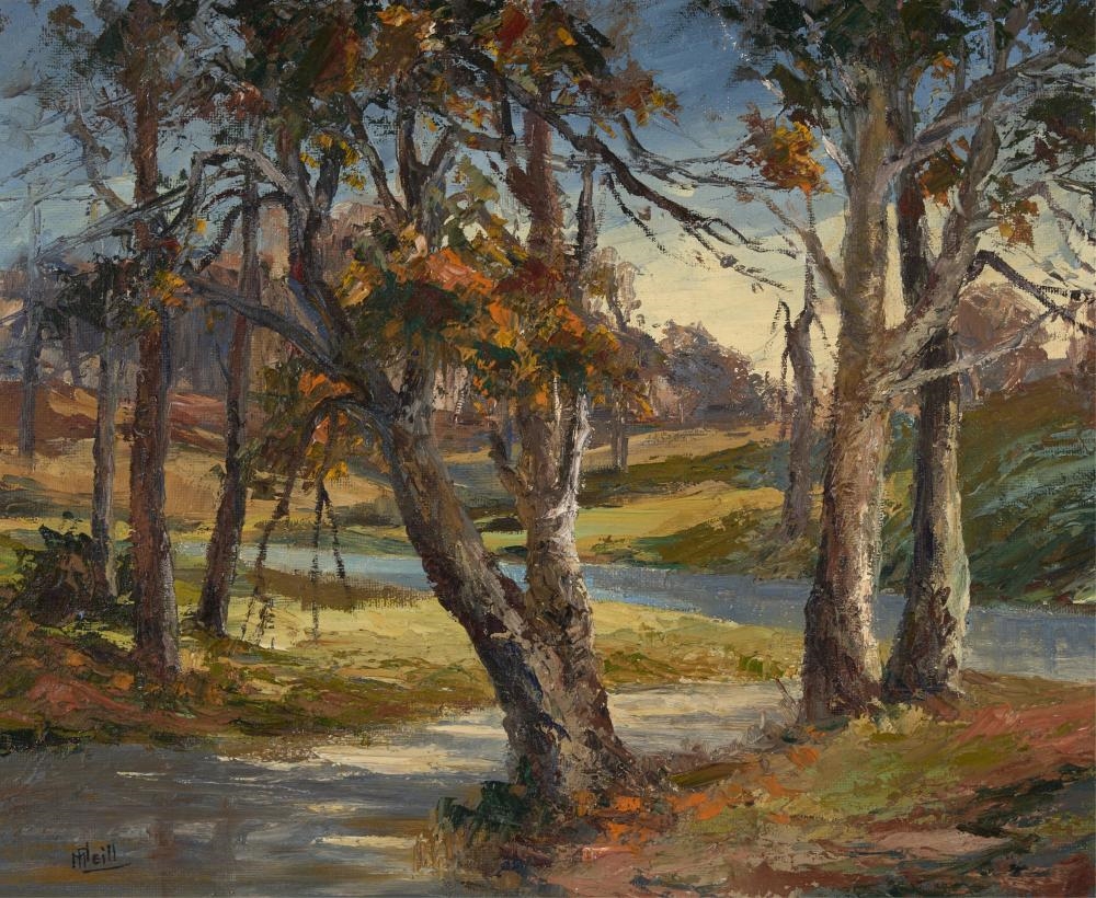 Artwork by May Neill, Minnowburn Beaches, Northern Ireland, Made of oil on canvas on board