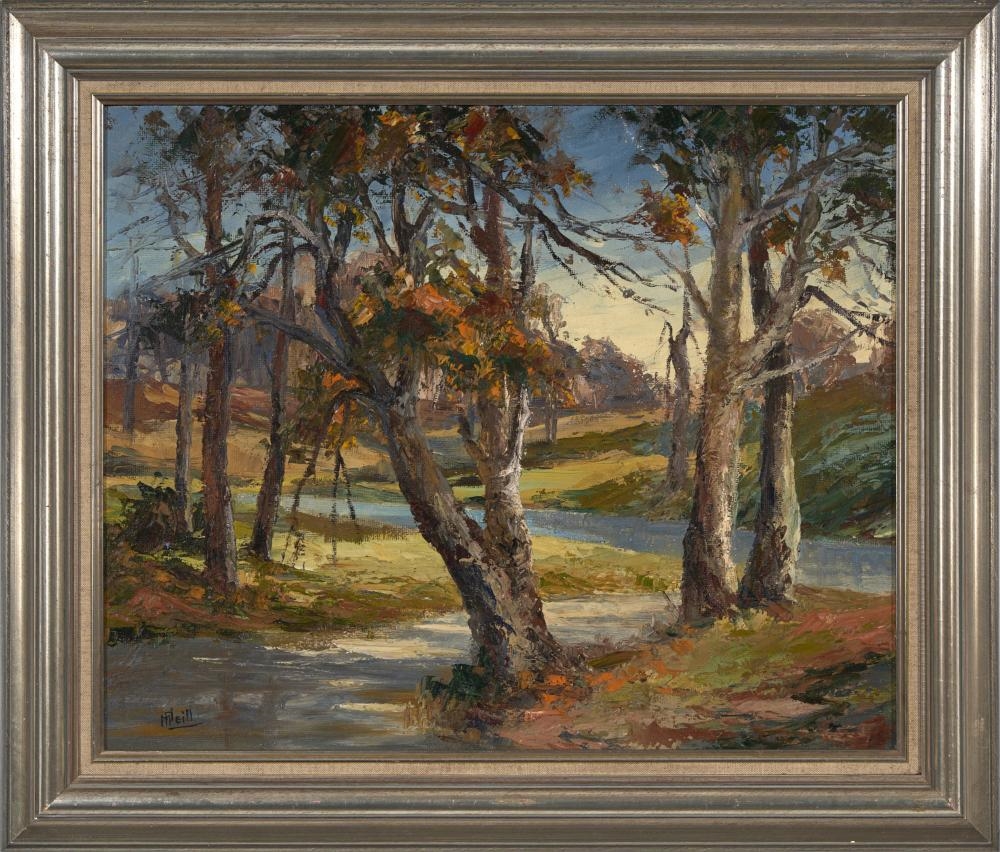 Artwork by May Neill, Minnowburn Beaches, Northern Ireland, Made of oil on canvas on board