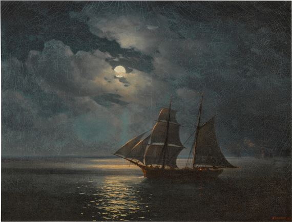 Ship in full sail in a moonlit night by Ivan Aivazovsky, 1875
