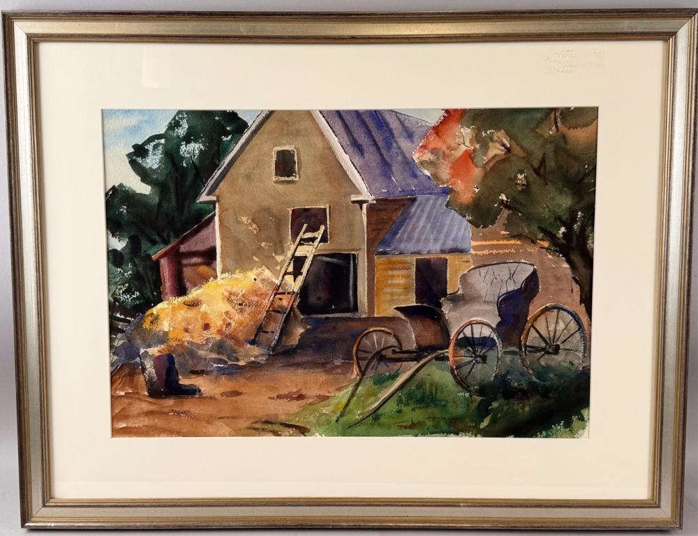 Artwork by Mary Bryan, Hay Barn and Carriage, Made of Watercolor on paper
