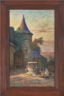 Bretonne lavant des bouteilles près d'un puit - Emma Herland