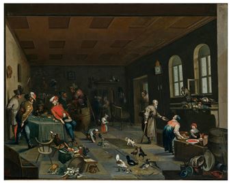 A tavern interior with figures and animals - Franz Josef Textor