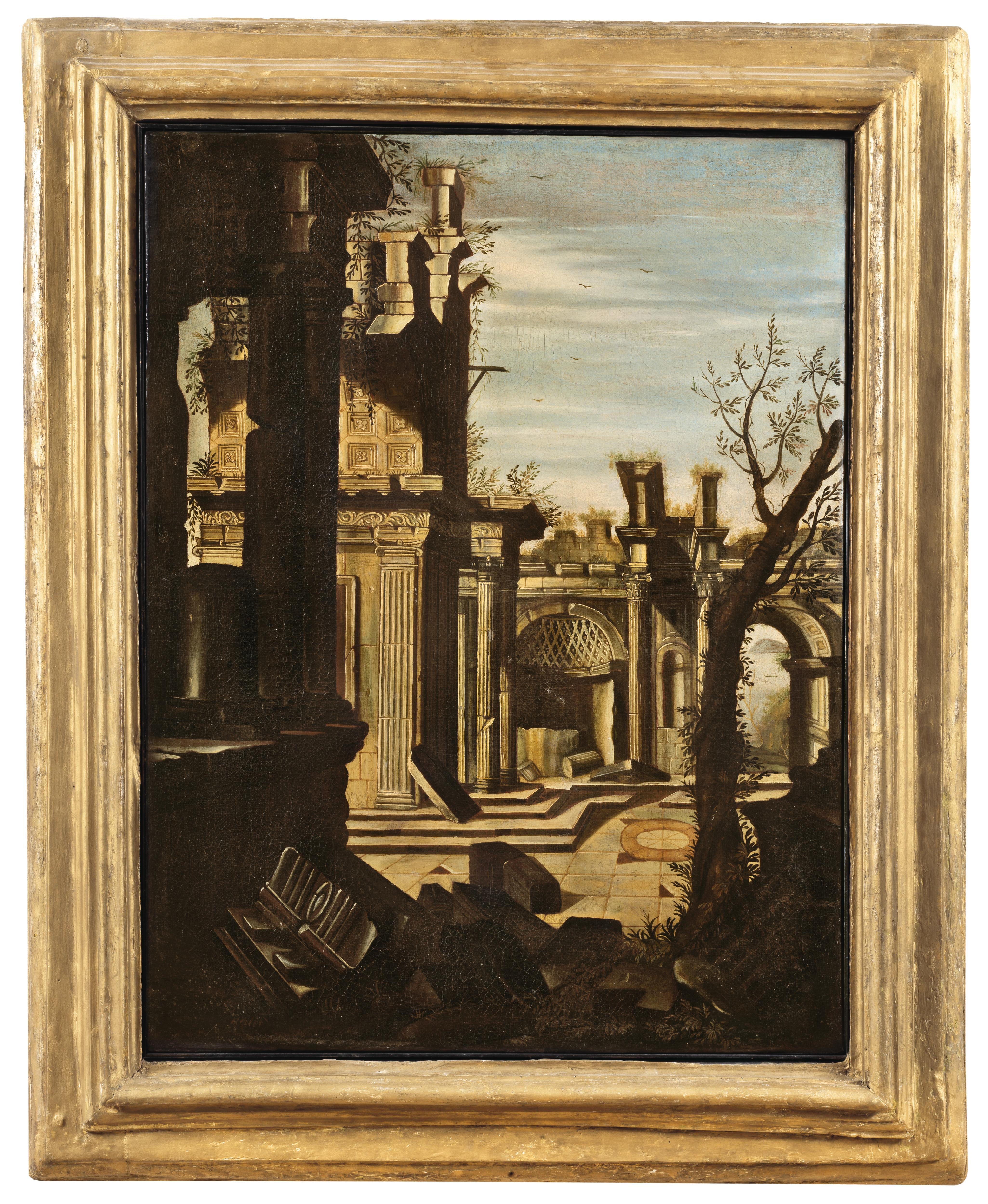 Artwork by Roman School, 17th Century, A capriccio with Roman ruins, Made of oil on canvas