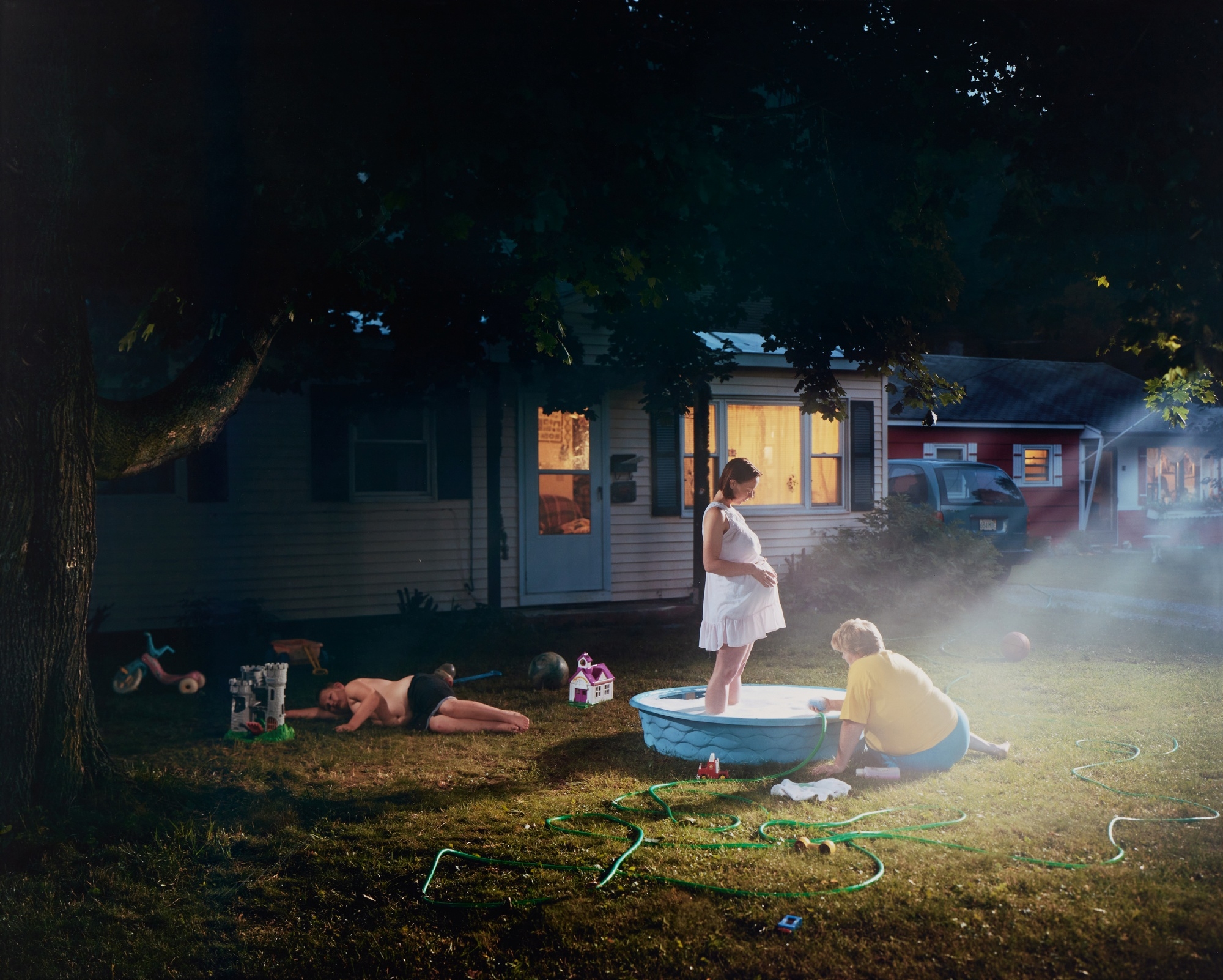 Artwork by Gregory Crewdson, Untitled (pregnant woman/pool, Made of chromogenic print, flush-mounted