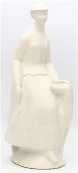 Art Deco-Skulptur einer Dame mit Hund - Walter Sutkowski