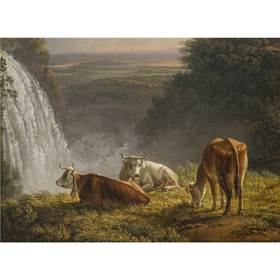 Cows in front of a waterfall - Simon-Joseph-Alexandre-Clément Denis