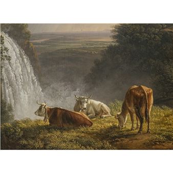 Cows in front of a waterfall - Simon-Joseph-Alexandre-Clément Denis