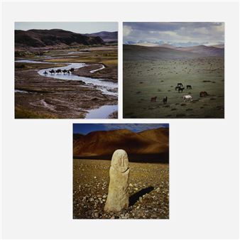 Storm Over Tsagaan Gol; Caravan, Tell River; Rock Slide, Tsagaan Gol; Uighur Stone Figure, Sagsay; Horses, Chuya Steppe (five works - Gary Tepfer