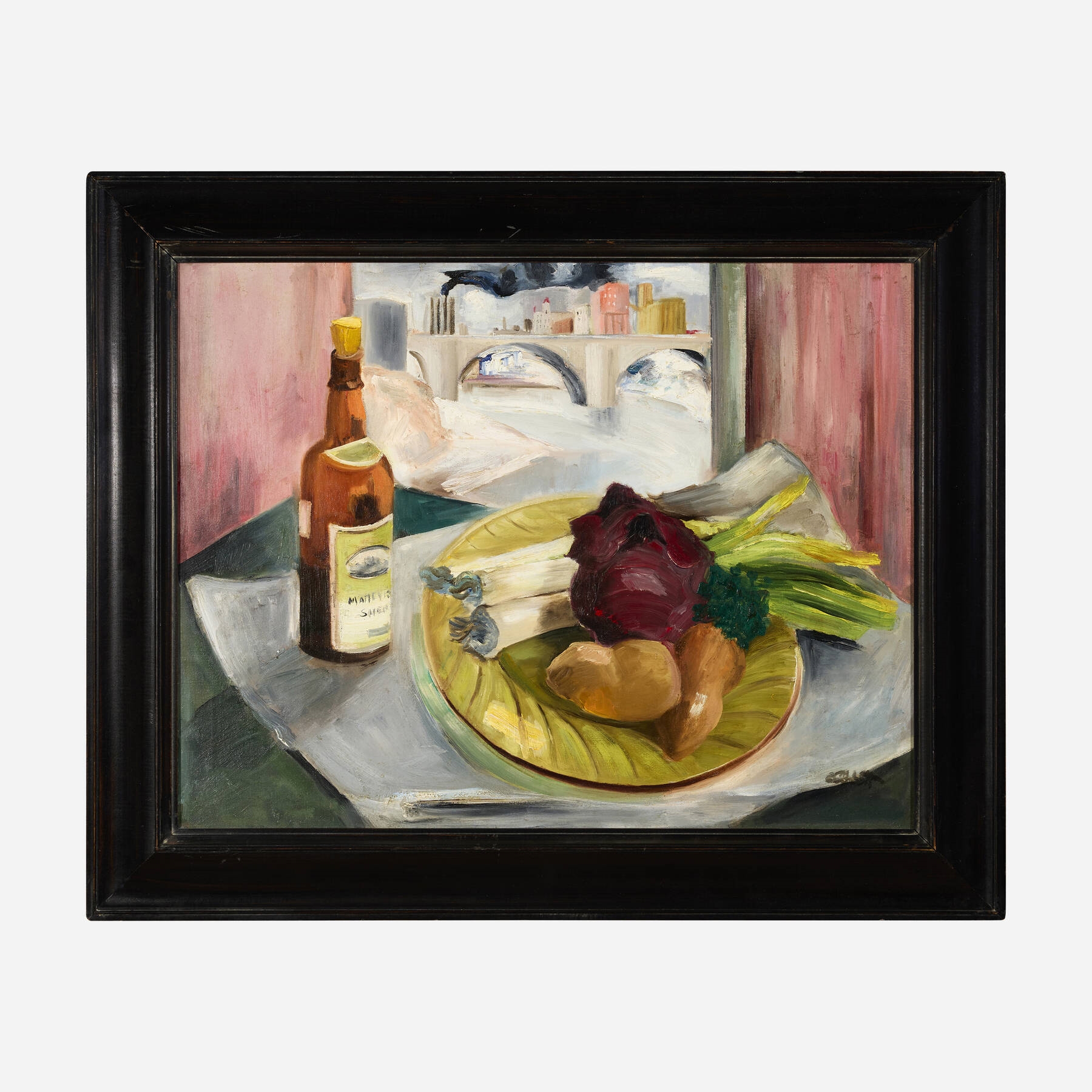 Artwork by Emily Abbott Nordfeldt, Still Life with a City View, Made of oil on canvas