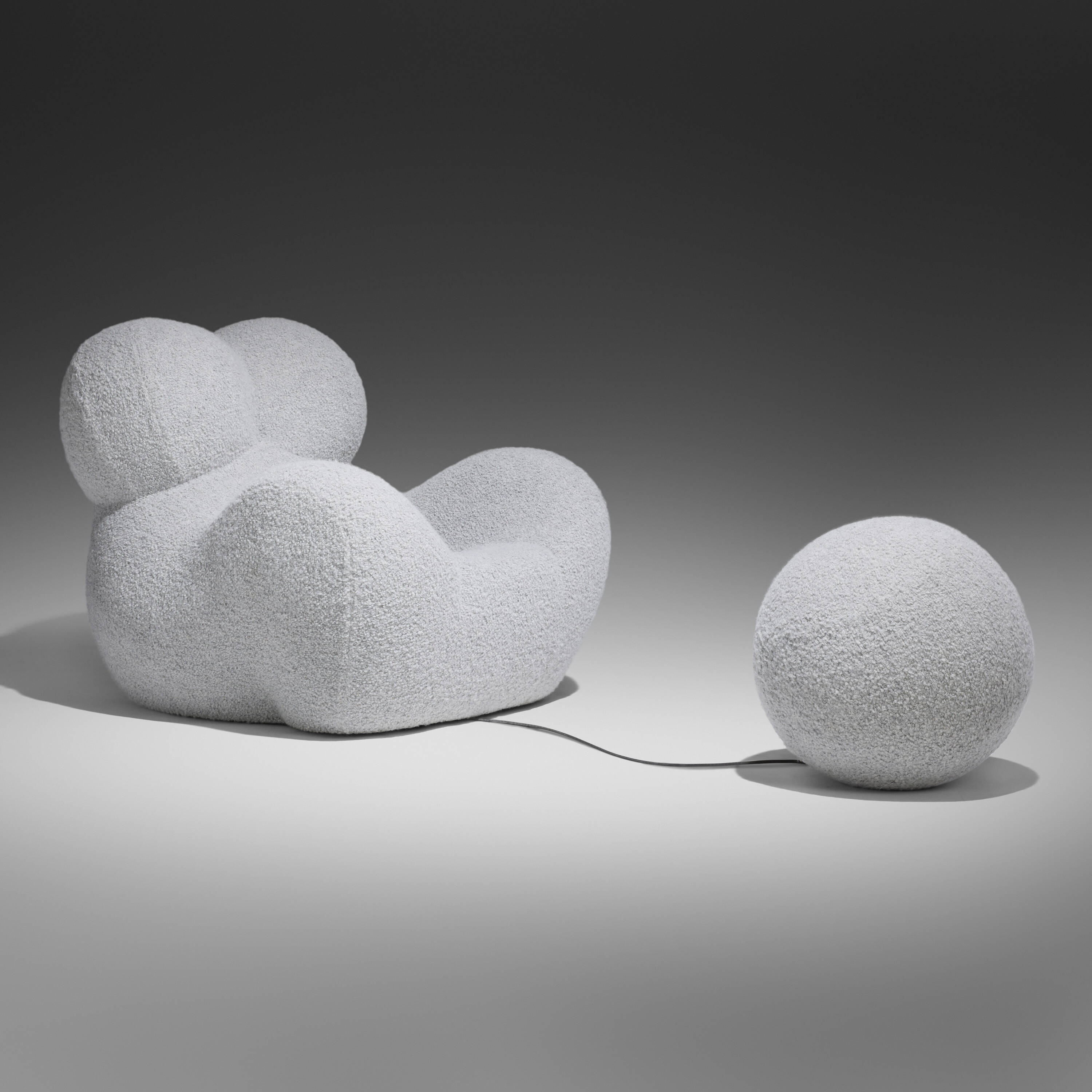 Artwork by Gaetano Pesce, UP5 chair and UP6 ottoman, Made of stretch bouclé fabric over polyurethane foam and rubber