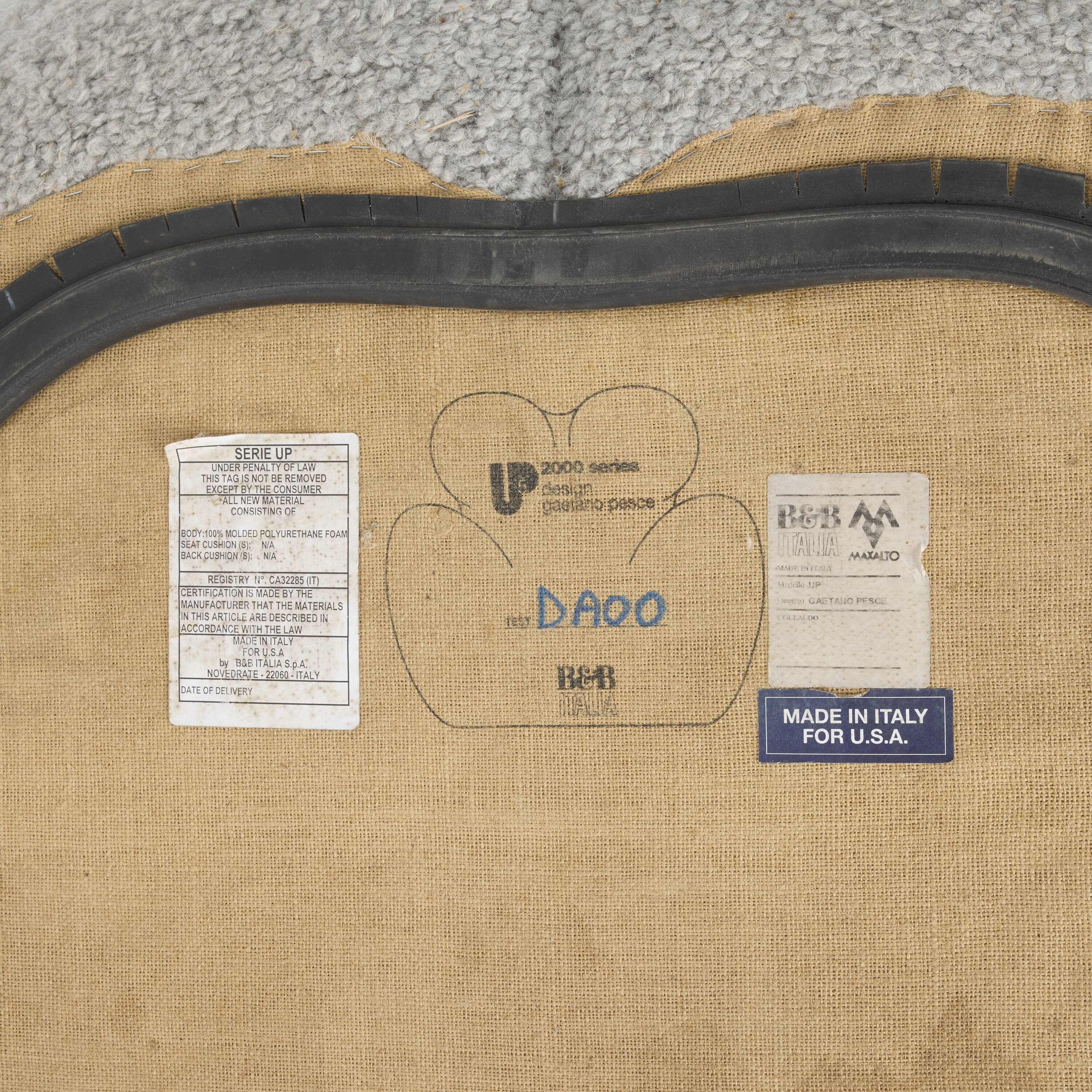 Artwork by Gaetano Pesce, UP5 chair and UP6 ottoman, Made of stretch bouclé fabric over polyurethane foam and rubber