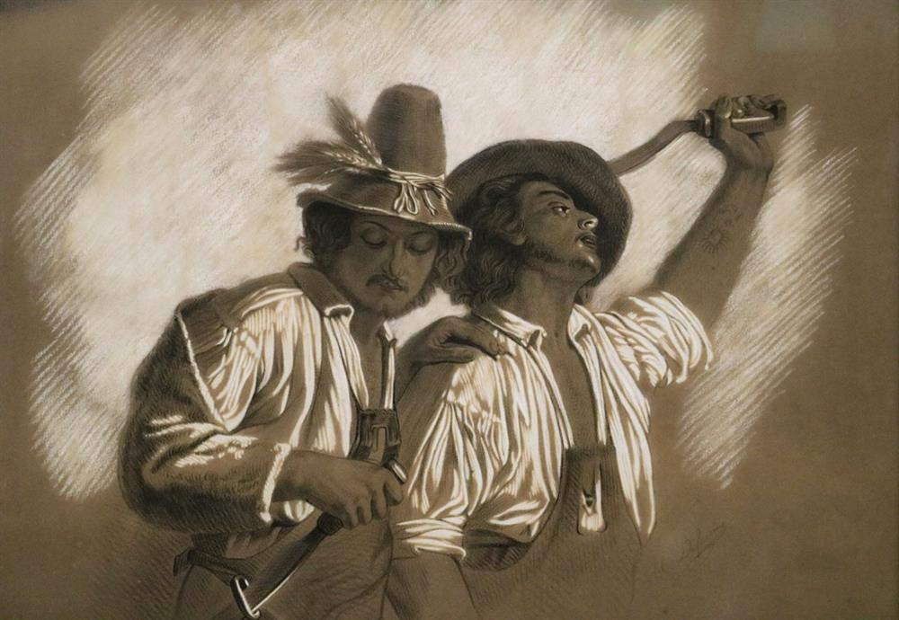 Artwork by Charles Louis Defosseux, Two Peasants in the Field, Made of Drawing