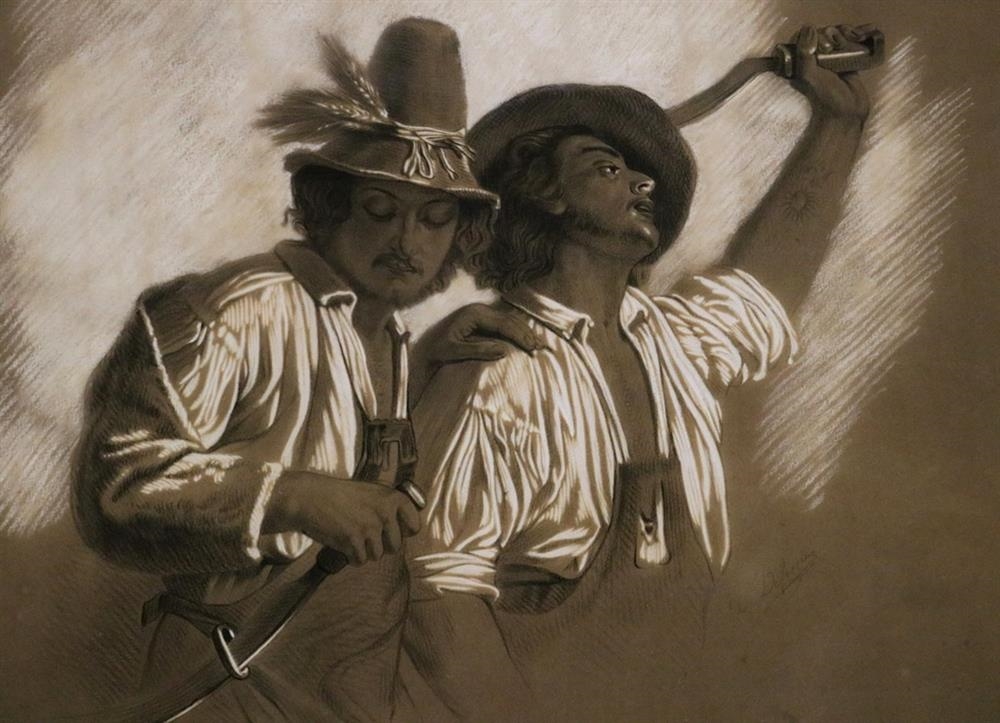 Artwork by Charles Louis Defosseux, Two Peasants in the Field, Made of Drawing