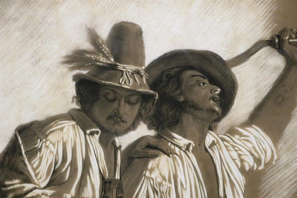 Artwork by Charles Louis Defosseux, Two Peasants in the Field, Made of Drawing