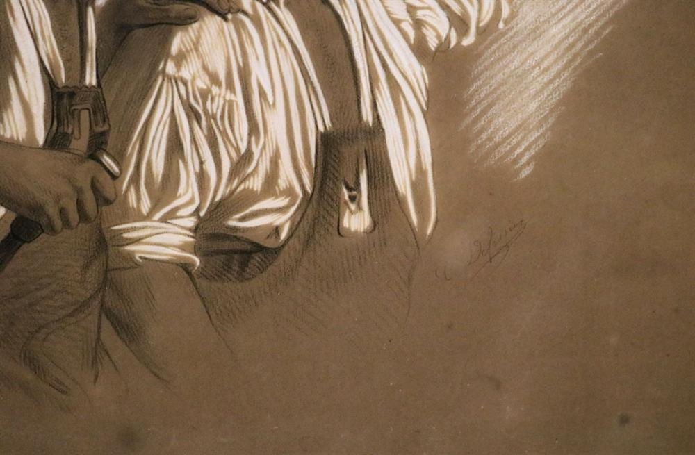 Artwork by Charles Louis Defosseux, Two Peasants in the Field, Made of Drawing