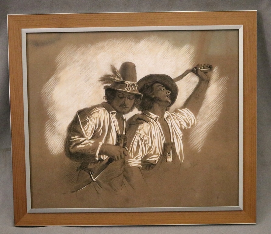 Artwork by Charles Louis Defosseux, Two Peasants in the Field, Made of Drawing