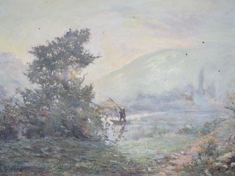 Artwork by André Suréda, Animated lake landscape, Made of Oil on canvas