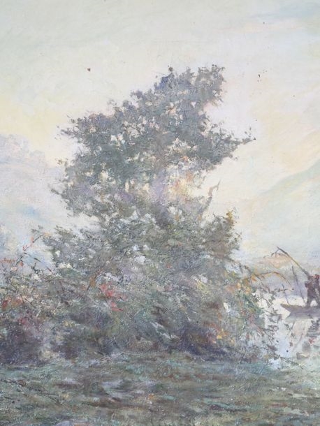 Artwork by André Suréda, Animated lake landscape, Made of Oil on canvas
