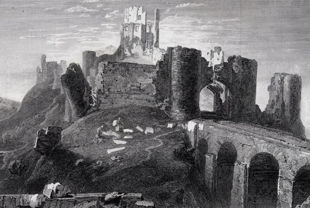 Artwork by Joseph Mallord William Turner, Corfe Castle, Dorsetshire, Made of Antique engraving on wove paper