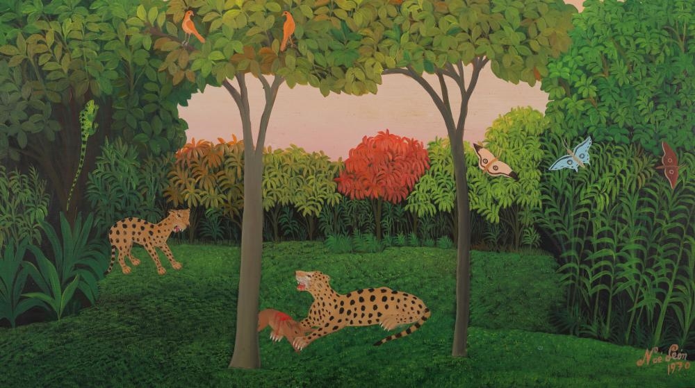 Artwork by Noe Leon, In the Jungle, Made of oil on masonite