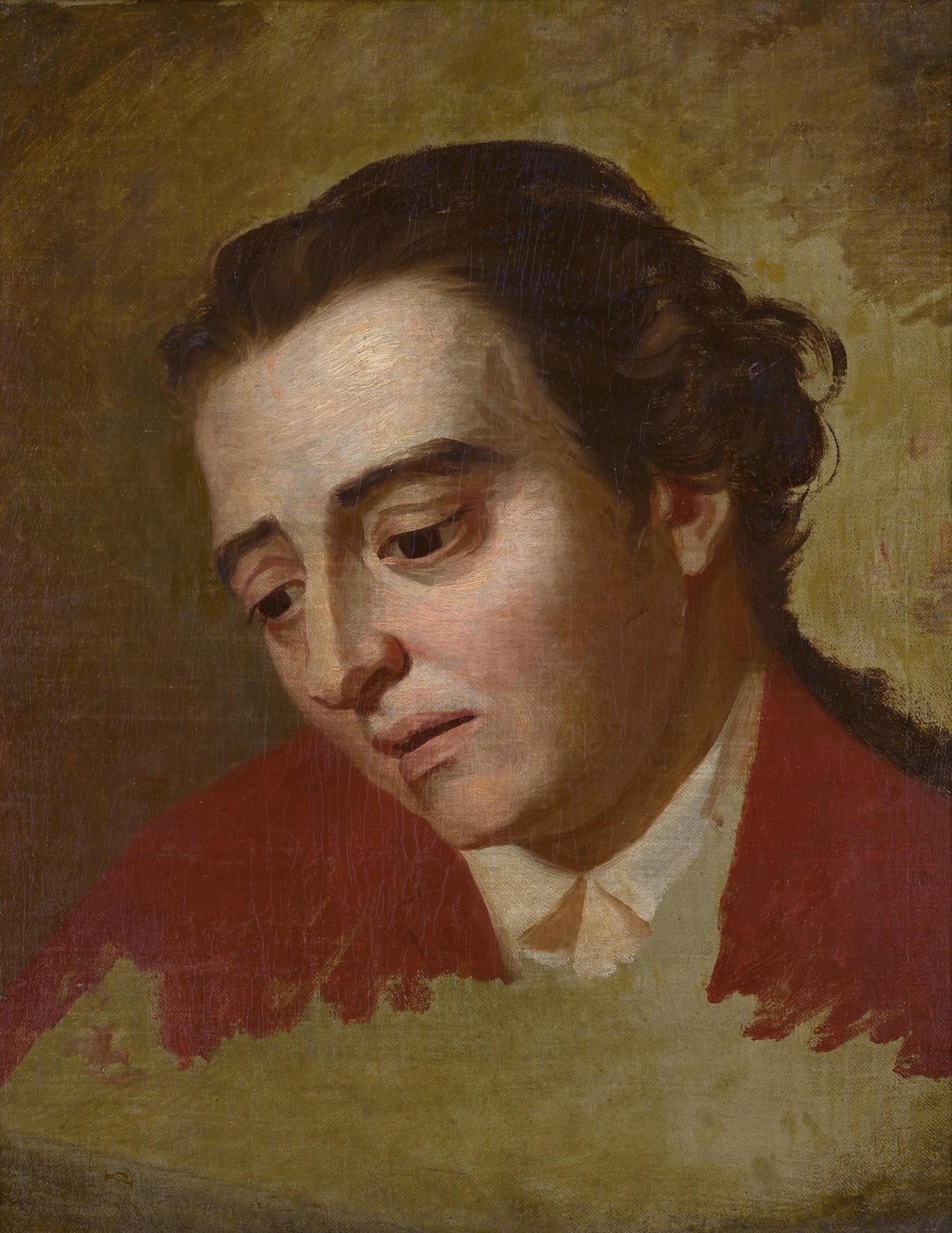 Artwork by George Romney, A study of the head of an officer for 'The Death of General Wolfe, Made of oil on canvas