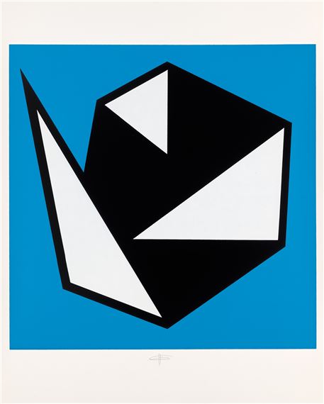 Drei weiße Dreiecke, Schwarz über Blau by Hermann Glöckner, 1982