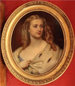 Portrait of an elegant woman with an ermine stole - Joseph Désiré Court
