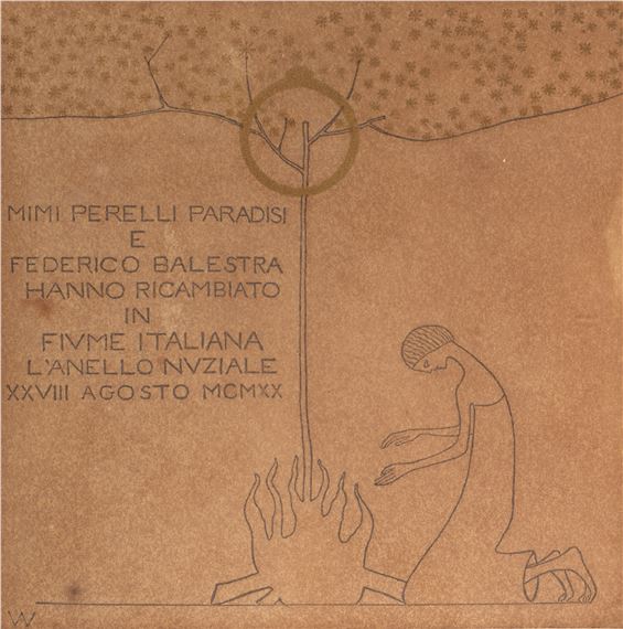 Mimi Perelli Paradisi e Federico Balestra hanno ricambiato in Fiume italiana l’anello nuziale, XXVIII agosto MCMXX, 1920 - Adolfo Wildt