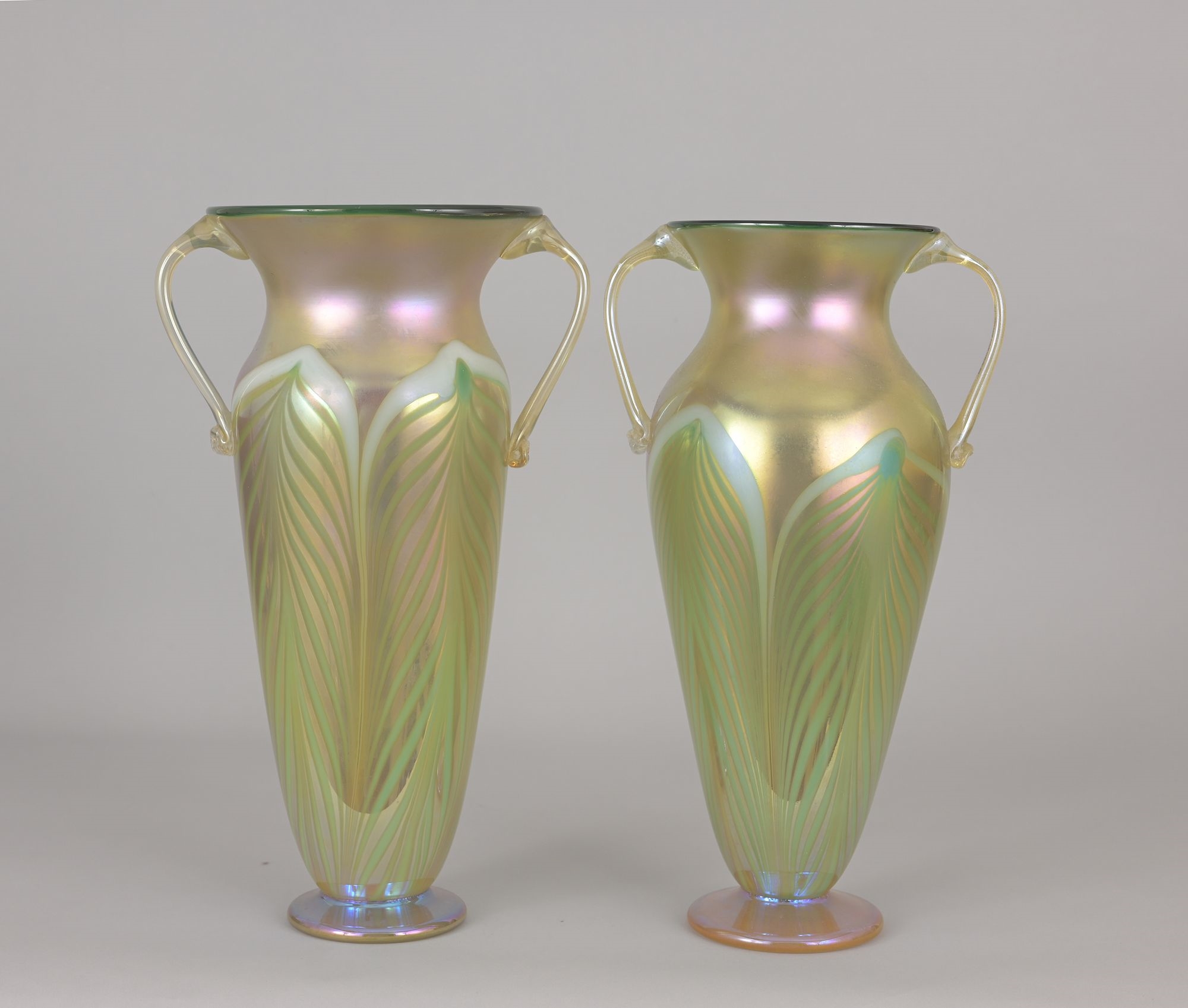 Rick Strini | (2) Rick Strini Art Glass Pulled Feather Vases | MutualArt