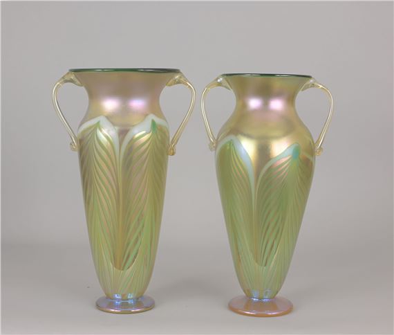 (2) Rick Strini Art Glass Pulled Feather Vases - Rick Strini