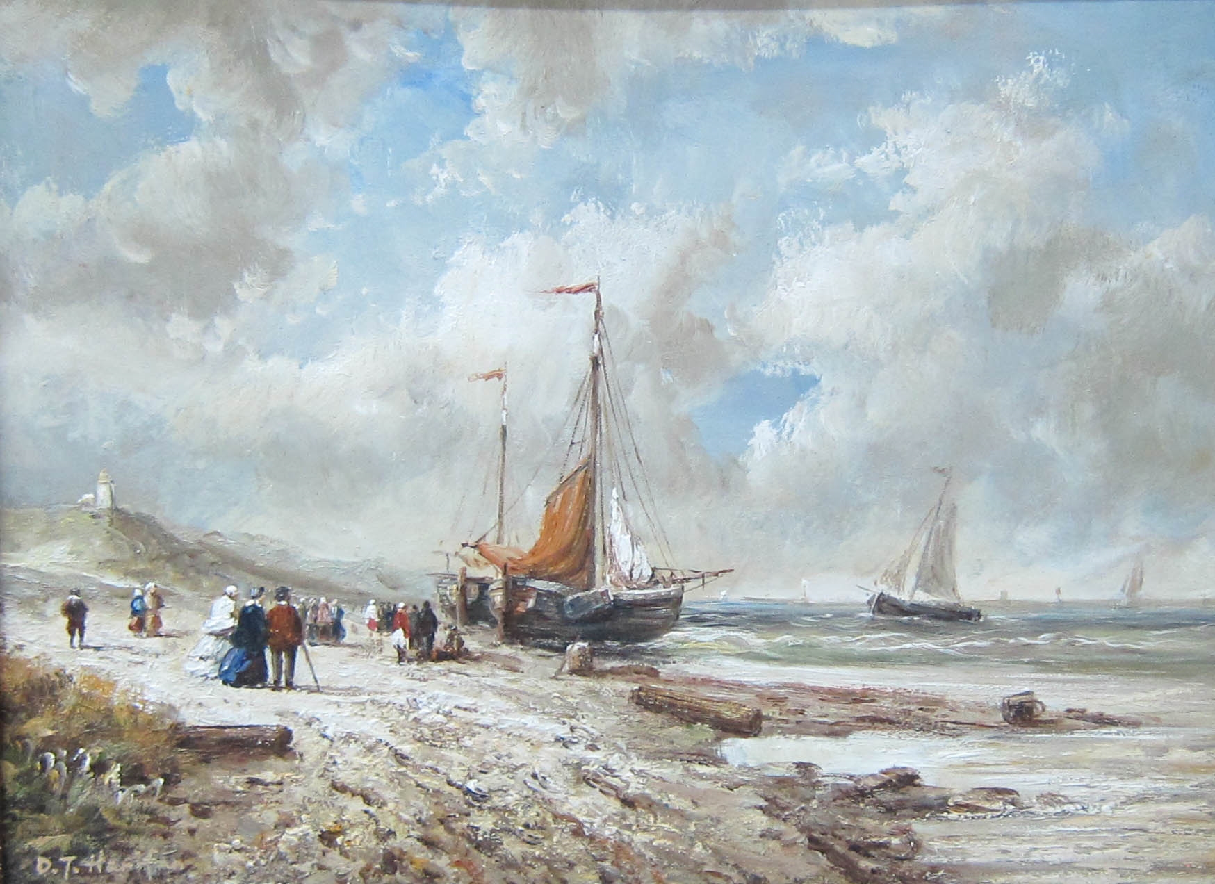 Artwork by Daniel Hanifan, Ships on a shore, Made of oil on panel