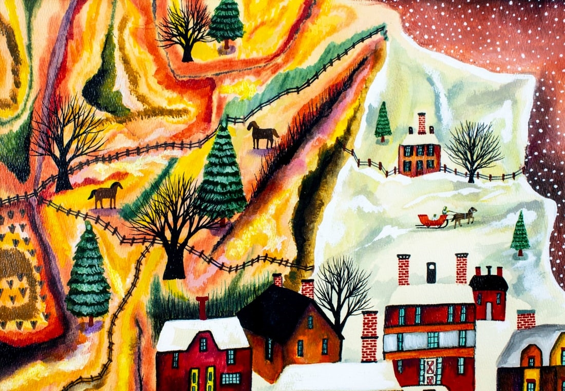 Artwork by Janet Munro, A Winter Sunset, Made of oil on paper