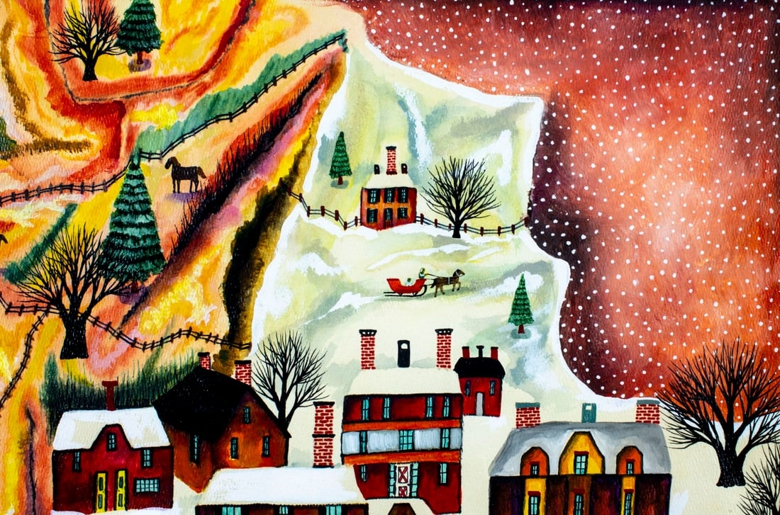 Artwork by Janet Munro, A Winter Sunset, Made of oil on paper