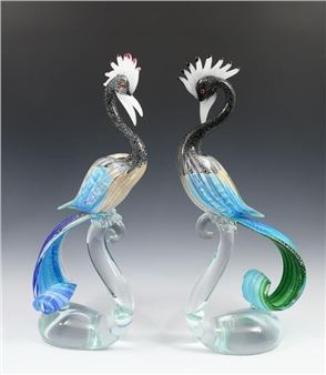 PR MURANO DANILO ZANELLA GLASS CRESTED CRANES - Danilo Zanella