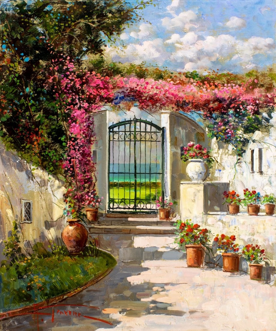 Artwork by Antonio Gravina, Courtyard Scene, Made of oil on canvas