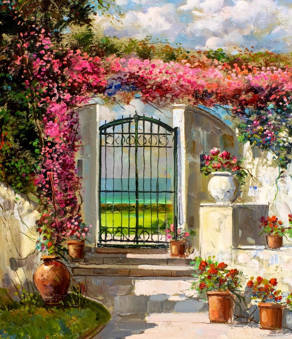 Artwork by Antonio Gravina, Courtyard Scene, Made of oil on canvas