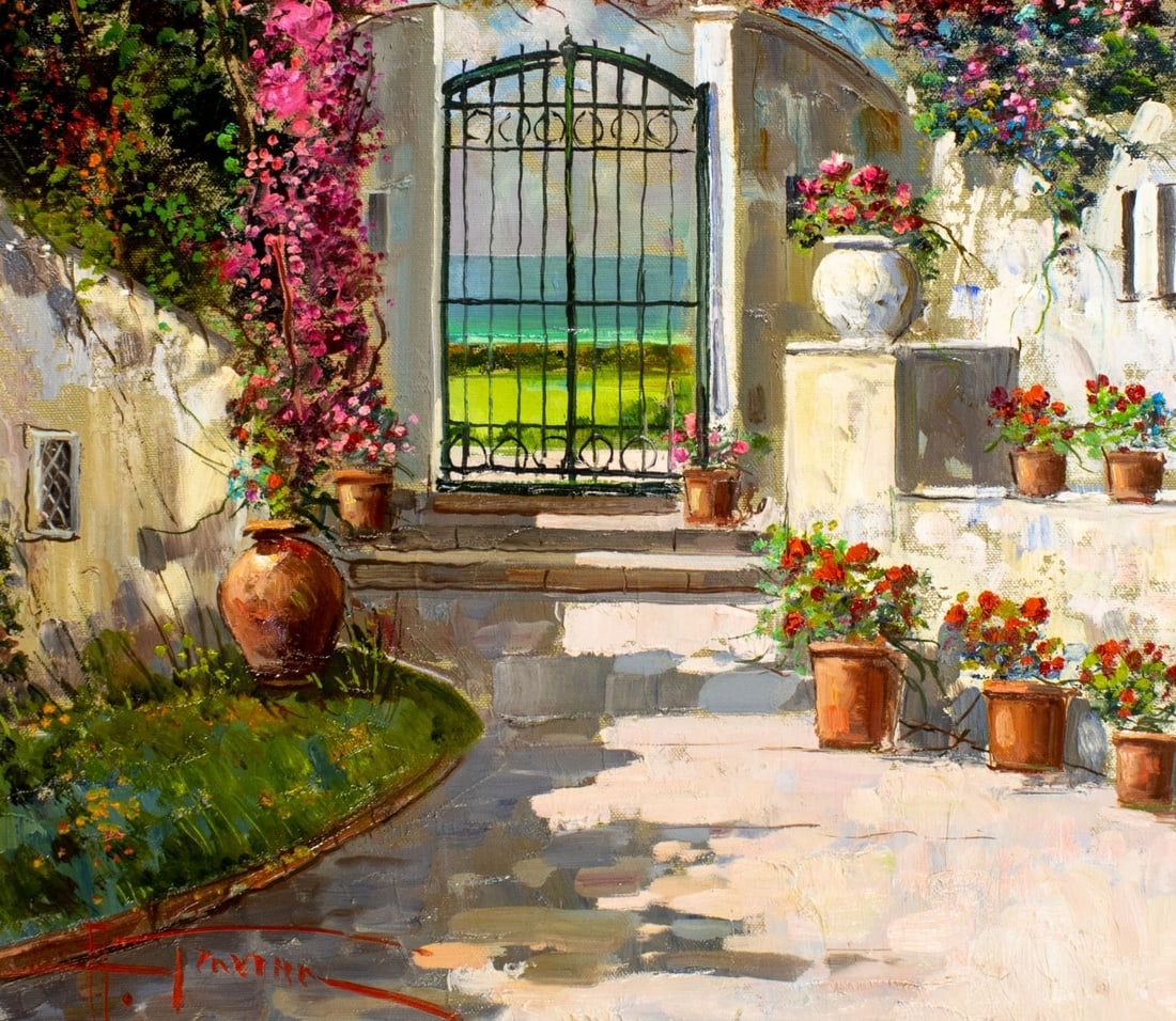 Artwork by Antonio Gravina, Courtyard Scene, Made of oil on canvas