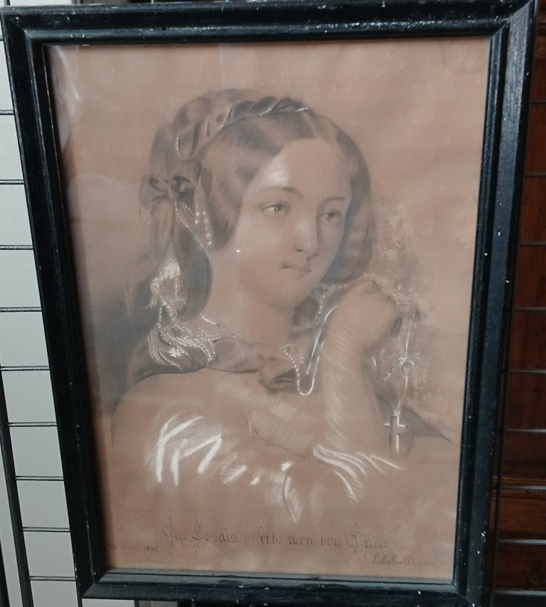 Artwork by Lulali Degasches, Jeune femme tenant un chapelet, Made of Crayon et rehaut de craie