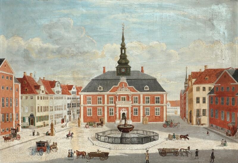 Johannes Rach | The Town Hall on Gammeltorv with the Caritas Well (1749 ...